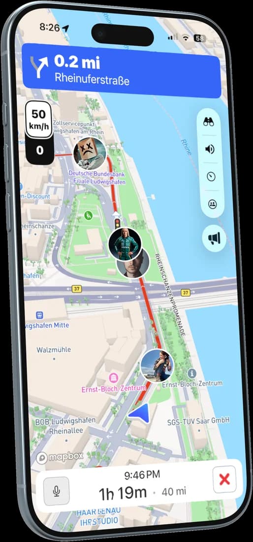 Navigating a group ride with the crew on the map