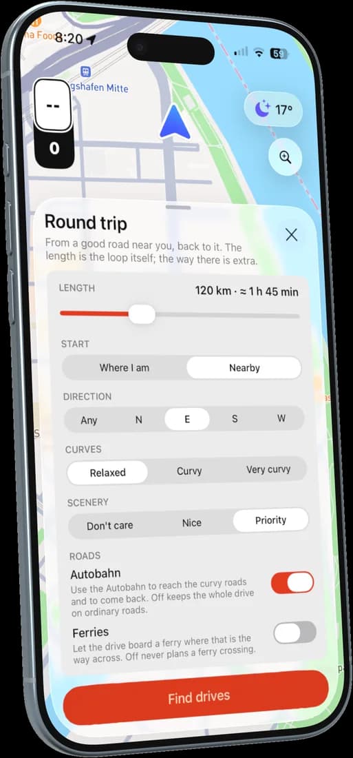 Round trip settings: length, direction, curves and scenery